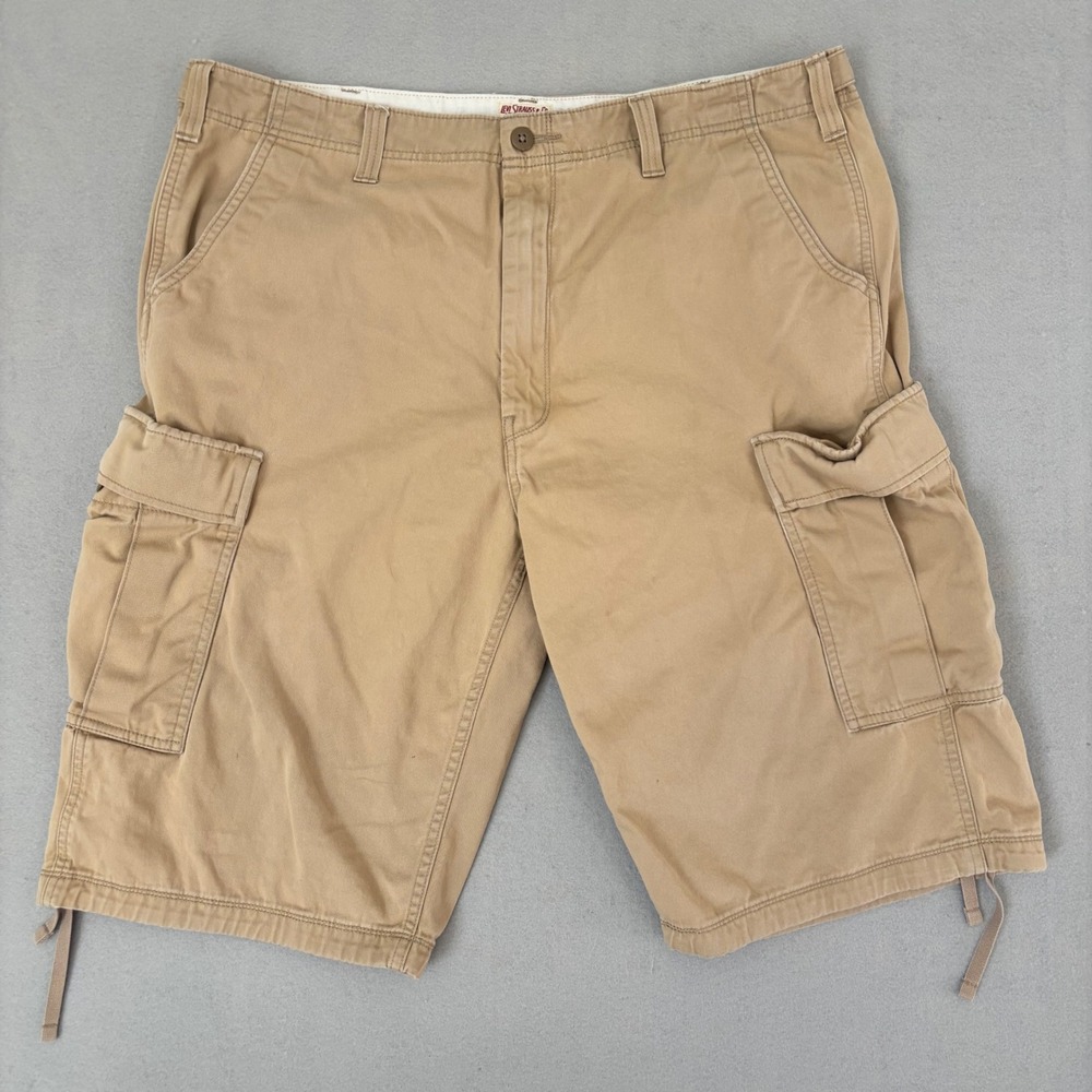 Levis Mens Khaki Tan Cargo Shorts Adjustable Waist Cotton Twill Size 40